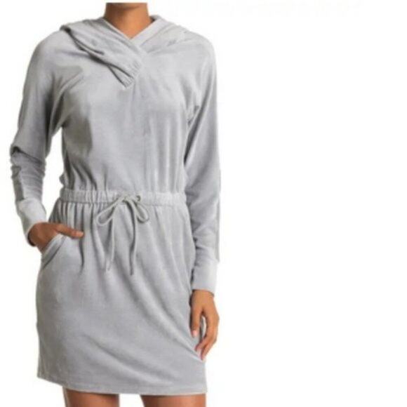 Calvin Klein Velour Surplice Neck Drawstring Dress silver grey S - Picture 1 of 7
